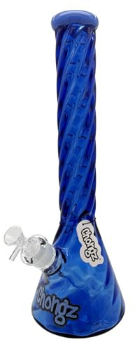Chongz 40cm Twisted Melon Beaker Bong – 9mm Thick Glass Ice Catcher Water Pipe with Bowl – Premium Heavy Duty Design (Blue)