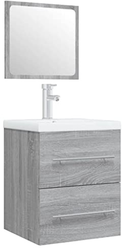 mtlskopl Mobile sottolavabo con lavabo da incasso, grigio Sonoma, mobile da bagno da parete in legno con lavabo in ceramica e cassetto, set di mobili da bagno, 41 x 38,5 x 48 cm
