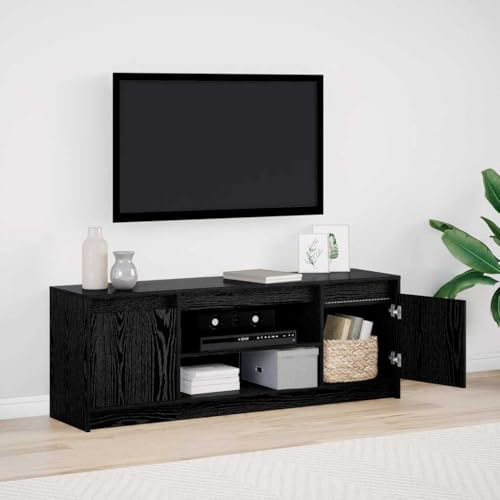 faucqel TV Unit Black Made of Wood Material 139.5 x 34 x 50 cm, Wall Mounted Lowboard with Storage Space, TV Furniture with Shelves and Doors for Living Room, Modern Sideboard for Media Devices