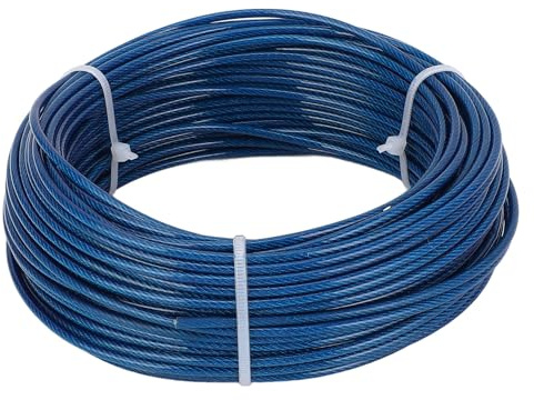 FTVOGUE Kit Tenditore per Fune, Kit Traliccio in Acciaio Inossidabile 304 con Cavo Rivestito in Plastica Blu da 100 Piedi 3 Mm, Resistente Ai Raggi UV, per Stendibiancheria da Esterno Supporto per