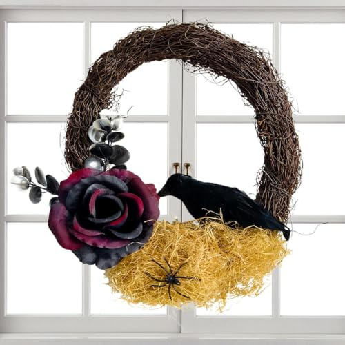 Halloween kransar för ytterdörren ros gotisk stil välkomstdekoration | Dörrkrans för helgdagar, fester, vardagsrum, sovrum, inomhus och utomhus, hem, fönster, vägg