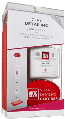 Autoglym Clay Detailing Complete Kit - Premium Car Care Kit Includes (500mL) Rapid Detailer, (100mL) Super Resin Polish, (1) Premium Clay Bar, (1) Hi-Tech Finishing Cloth