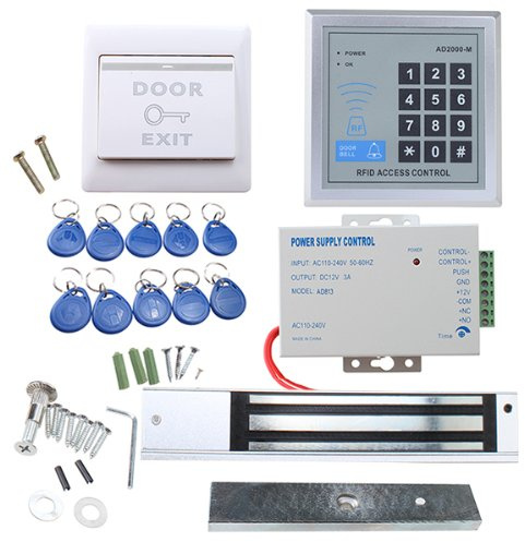 AGPTEK RFID Door Access Control System Kit, Home Security System with 280kg 620LB Electric Magnetic Lock 110-240V AC to 12v DC 3A 36w Power Supply Proximity Door Entry keypad 10 Key Fobs EXIT Button