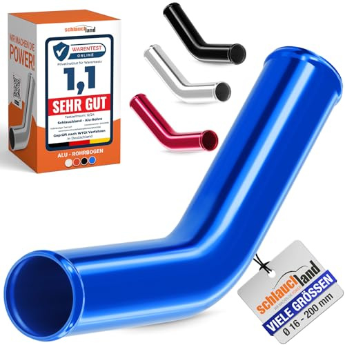 45° ALU-ROHRBOGEN AD-Ø 34mm Blau Alurohr poliert & gebördelt | AUSWAHL FARBEN & GRÖSSEN | Alu-Rohr-Bogen DIN EN T6063 Grad Aluminium Rohr Winkel Motor KFZ LLK Bogen Turbo Schlauch-Verbinder