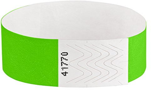 OTWIS 100 Tyvek Kontrollarmbänder – nummerierte Einlassbänder und Eintrittsbänder, selbstklebend, wasserabweisend, 255 x 19 mm, Grün