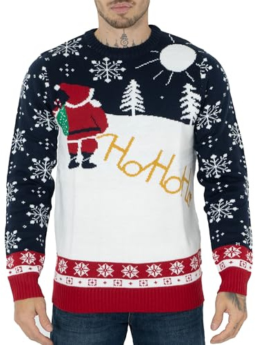 NOROZE Christmas Men's Jumpers | Novelty Knitted Lightweight Santa Printed Jumper Sweater | Slim Fit Long Sleeve Crew Neck Pullover Christmas Top | Christmas Jumper Xmas Jumper Sweaters for Men
