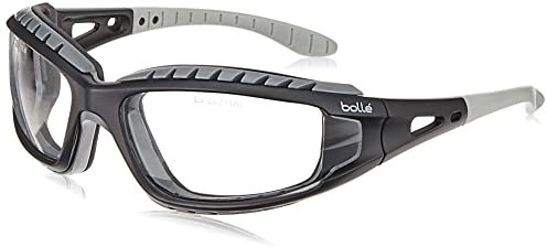 Bollé Safety 253-TR-40085 Tracker Lunettes de sécurité en polycarbonate avec monture intégrale en TPE et verres transparents Noir/gris