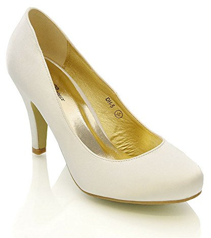 Womens Wedding MID Heel Ladies Bridal White Ivory Party Prom Heels Court Shoes Size 3 4 5 6 7 8 (UK 7 / EU 40 / US 9, Ivory Satin)