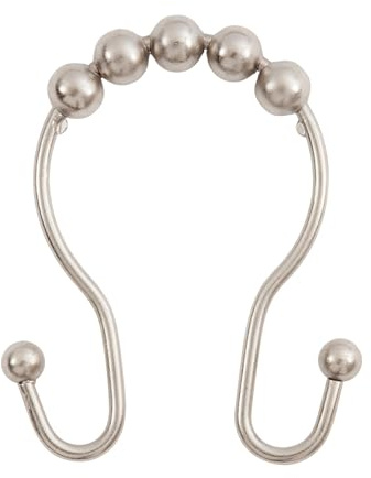 Kenney KN67120 Rust-Resistant Gliding Metal Beaded Shower Curtain Rings with Double Hanging Hooks for Shower Curtain and Standard Shower Curtain Rod, Bathroom Use, Easy to Install, 12-Pack, Nickel