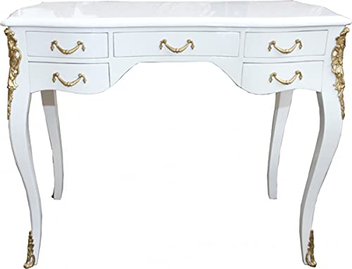 Casa Padrino Barock Schreibtisch Weiß Hochglanz/Gold 100 x 80 x 58 cm- Sekretär Luxus Möbel