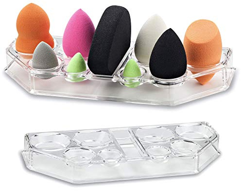 byAlegory Acrylic Makeup Beauty Blending Sponge Organizer Drying Tray Stand | 9 Space Storage Container Fits All Brands of Foundation Blending Sponges - Clear