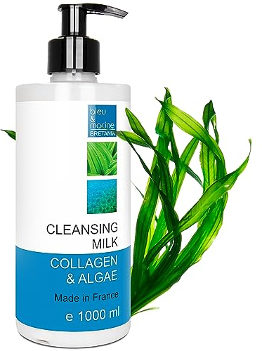 Lait Démaquillant aux Céramides, Collagène, Algues Marines, Alternative Naturelle Efficace, Élimine le Maquillage, Nettoyant Visage et Yeux 1000 ml