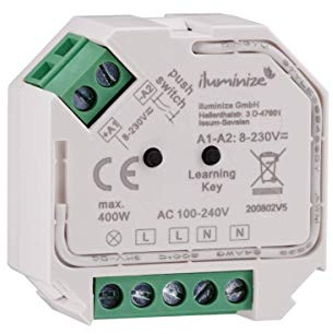 iluminize Funk Schalt-Aktor Mini, 1x 230V, 200W/400W, schalten per Funk mit iluminize Hand-Fernbedienung, Wand-Dimmer, Desk-Dimmer oder WiFi-Bridge, WICHTIG: nicht Zigbee 3.0 kompatibel (Schalt-Aktor)