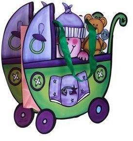 Set mit 12 Geschenktüten aus Papier und Präsentation für Kinderwagen, grün – Taschen zur Präsentation von Geschenken, Details und Andenken, Babyparty, Taufe, Geburtstag, 1 Jahr, Babys