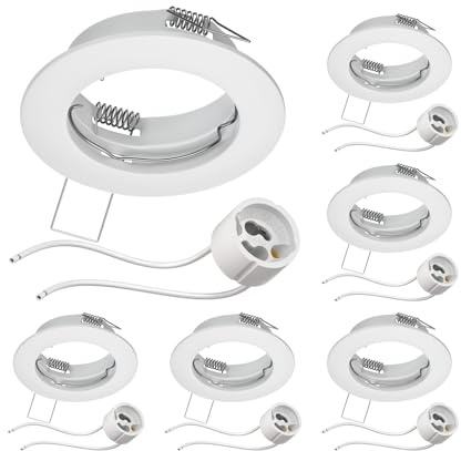 ledscom.de 6x Decken-Einbaurahmen FERE Einbaurahmen weiß matt (LED/Halogen/GU10/MR16/PAR16/50mm) inkl. GU10 Fassung