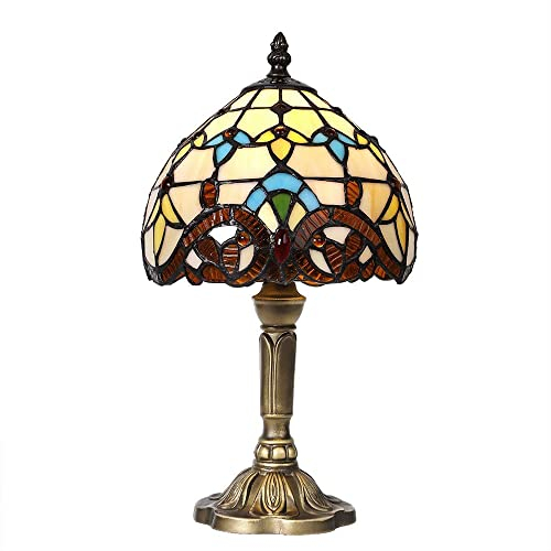 Artpad Tiffany Style Table Lamp, Handcrafted Stained Glass Lampshade Night Bedside Lamp, Living Room, Bar Mediterranean Table Decoration Light with Plug