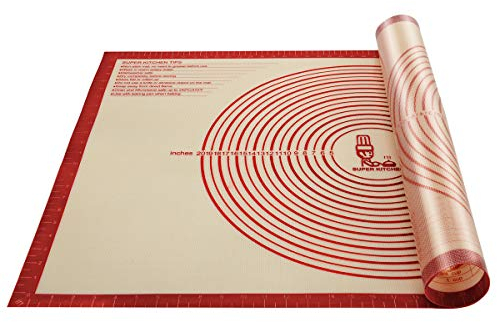 SUPER KITCHEN Super Groß Antihafte Rutschfeste Backunterlage/Backmatte Silikon 91,4x61cm Ausrollmatte Teigmatte Silikonmatte Backfolie Arbeitsmatte für Fondant Gebäck Pizza Matte,BPA Frei (Rot)