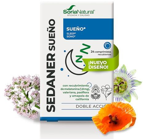 Soria Natural Sedaner Sueño Comprimidos - Melatonina, Amapola, Pasiflora, Valeriana -Reduce el tiempo necesario para dormir - Efecto relajante - 24 comprimidos