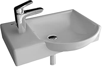 Alpenberger Waschplätze | Keramik Waschbecken Eckig Oval 45 cm Breit | Kleiner Waschtisch mit Hahnloch & Überlauf | Wandwaschbecken Einbauwaschbecken | Handwaschbecken Klein Gäste WC & Badezimmer