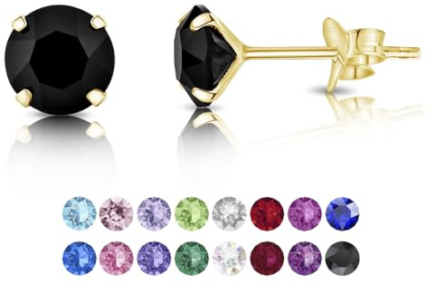 Pendientes Brillantes Pequeños - Plata de Ley 925 Chapados en Oro Amarillo Con Cristales Swarovski® 6 mm - Oro y Negro Para Mujer