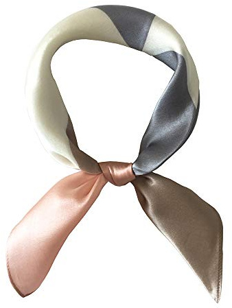 100% mullbärssilke halsdukar för kvinnor - lätt fyrkantig satinhuvudscarf - liten silkeshalsduk för sömn 53 cm x 53 cm, 42 Geometrisk Rosa & Grå, S