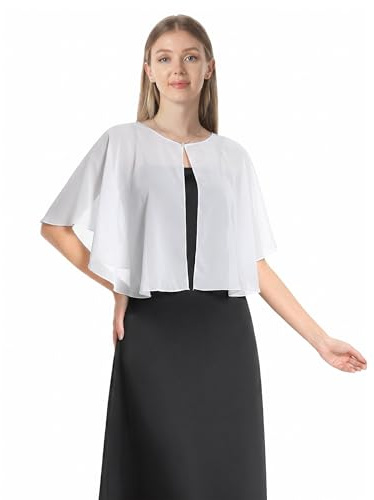Capelets suaves capas chales y envolturas para vestido de gasa de encogimiento de hombros de la boda capa de cobertura - Blanco - talla única