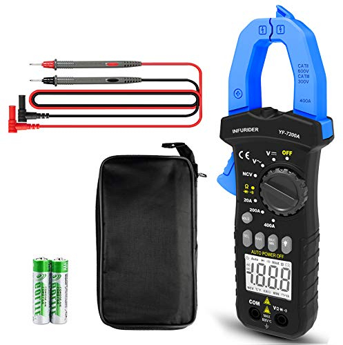 Pinza Amperometrica, INFURIDER YF-7200A AC DC Multimetro a Pinza TRMS 400 Amp Pinza Amperometro per AC DC Voltmetro Resistenza Ohmmetro e Tester Diodi