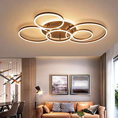 LED Deckenleuchte Moderne Pendelleuchte Kreativer Kronleuchter Mit Fernbedienung Dimmbarer Deckenstrahler Round 6 Circle 86W Schlafzimmer Deckenlampe Acryl Aluminium Wohnzimmer Leuchte,Braun