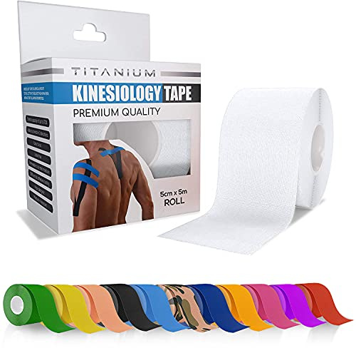 Titanium Sports Kinesiology Tape - 5m Roll of Elastic Water Resistant Tape for Support & Muscle Recovery - Quality Sports Tape (White)