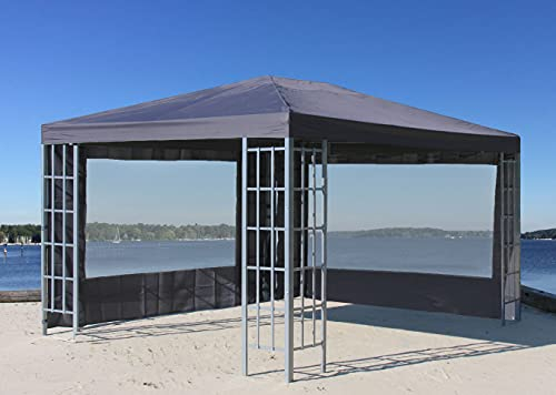 QUICK STAR Metall Pavillon 3x4m Silver mit 2 Seitenteilen mit Fenster Garten Partyzelt Anthrazit