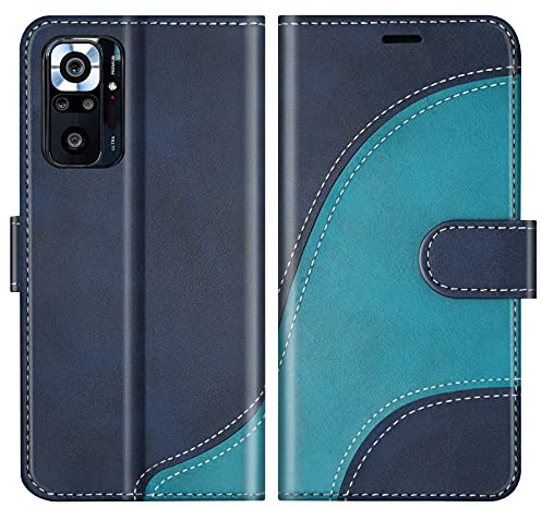 BoxTii Hülle für Xiaomi Redmi Note 10 Pro, Leder Handyhülle für Xiaomi Redmi Note 10 Pro, Ledertasche Klapphülle Schutzhülle mit Kartenfächer und Magnetverschluss, Blau
