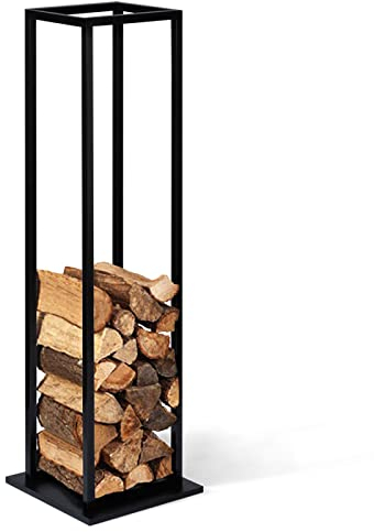 IDMarket - Vertikales Kaminholzregal aus schwarzem Stahl mit Regal, Höhe 112 cm, für Kamin