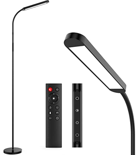 MediAcous LED Floor Lamp, 12W Floor Standing Lamp with 5 Color Temperature & 5 Brightness, Reading Lamp Floor Standing, Dimmable Floor Lamp for Living Room, Bedroom, Office, 1H Timer, Memory Function