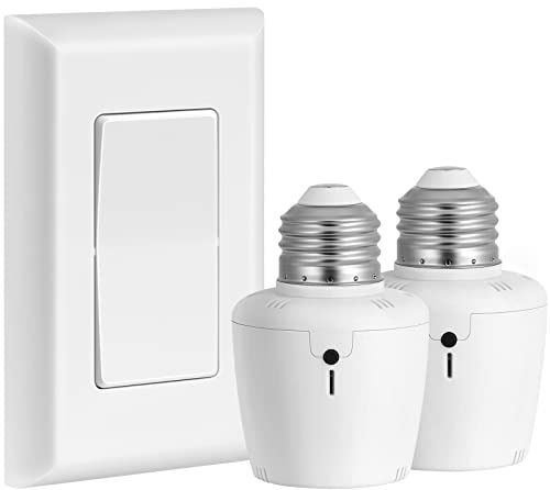 SURAIELEC Remote Control Light Socket, Wall Mount Switch, E26 E27 Lamp Socket, No Wiring, 100FT Range, Wireless Light Switch for Lamps, Pull Chain Light Fixture (1 Remote+2 Sockets, Shorter Version)