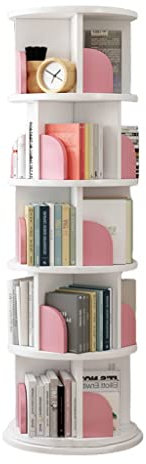FIFOR 360 ° rotierendes Bücherregal, 5 Tier-Boden-Decken-Bücherregal, Bilderbuchregal for Kinder, Stimulierung des Lesens des Kinder (Color : Wit and pink, Size : 50.5 * 160cm)