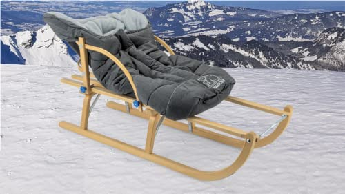 Davoser-Schlittenset: Schlitten + Schlittensack + Schlittenlehne + Schlittenleine - Holzschlitten für Kinder und Babys - Holzrodel - Rodelschlitten (100 cm)