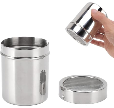 2 Stück Edelstahl-Streuer, Kakaostreuer Schokolade Streuer Puder Schablone Shaker Puderzuckerstreuer Puderzucker-Shaker Feinmaschiger Shaker Kaffeepulver Sieb Shaker Kakao Shaker Pulversieb