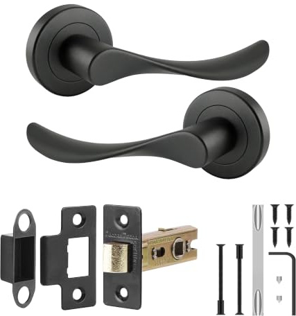 Decoranddecor Matt Black Door Handles Internal Fire Rated Latch Set | CE marked, 2.5 inch tubular latch, solid aluminium, built to last Internal Door Handles, fits 35-42 mm doors, Nimbus Range