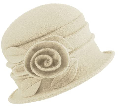 Gajaous Frauen Cloche Hüte Bucket Hat Französische Baskenmütze Vintage Floral Wollkleid Klassischer Hut der 1920s