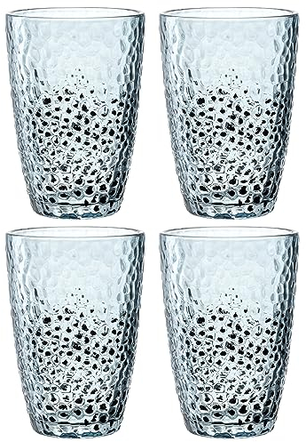 LEONARDO HOME Matera Gläser Set 4-teilig - Becher aus hochwertigem Glas in Hammerschlagoptik - Inhalt 340 ml - Handarbeit - Spülmaschinenfest, robust - 4er Set in blau, 024384