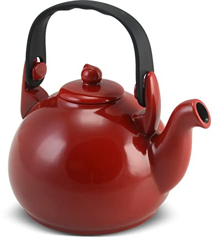 Keramik Wasserkocher Teekanne Colonial im Retro Style, Volumen 1700 ml, Rot für Gas-Elektroherde