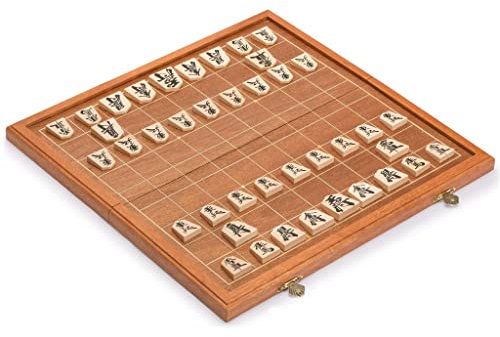 Yellow Mountain Imports Folding Wooden Shogi Japanese Chess Game Set with Traditional Koma Playing Pieces - 32.2 Centimeters