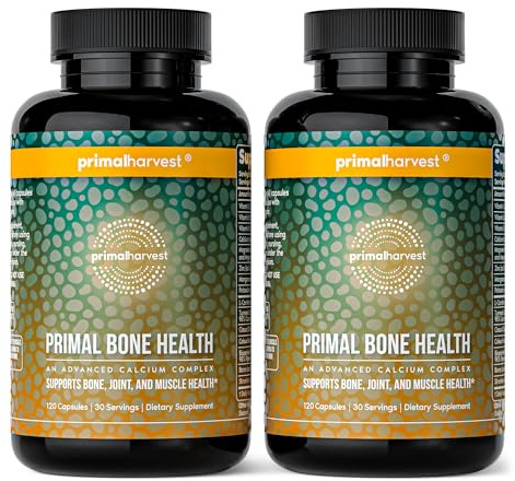 Primal Harvest 2 Pack, Primal Bone Health Calcium Carbonate Bone Health Complex for Men & Women with Calcium, Magnesium, Zinc, Manganese, Potassium, & L-Carnitine (240 Capsules)