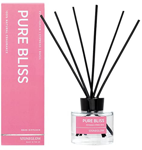Stoneglow Wellbeing Collection - Pure Bliss 140ml Scented Reed Diffuser - Petitgrain, Cypress, Basil (Pink)