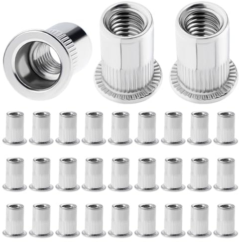 Moendergo 100PCS Dado a rivetto M6 Dadi in acciaio inox rivetto Inserto filettato Nutsert Rivnuts Testa piatta filettato rivetto Nutsert Cap (M6)