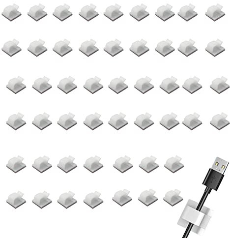 JEOPKO 50pcs Cable Clips, Self Adhesive Clips Mini Outdoor Light Wire Tidy Hooks Cord Organiser Holder, Durable Strong Management for Management, Decor Office and Home, Or,White (LYUKDLJZZBS50ZMH)