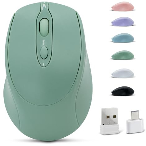 Dolrso Ratón Bluetooth, mouse inalámbrico recargable para laptop/iPad/MacBook Pro/Air, mouse silencioso portátil delgado para Surface Pro/PC/Lenovo/Samsung Tablet (verde claro)
