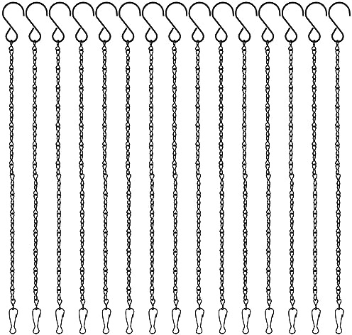PLULON 15 Pack 10 Inch Hanging Basket Hooks Black Hanging Chains Garden Plant Hanger Chain Clips Outdoor for Flower Baskets, Bird Feeders, Wind Chimes, Lanterns, Ornaments