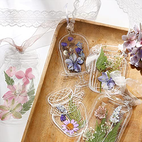 Kaluofan Transparente Lesezeichen mit Getrockneten Blumen - 40 Stück Personalisierte Glaswaren Aufkleber für DIY Lesezeichen und Glasflaschen