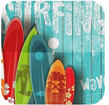 Surfbrett auf Holz-Leder-Untersetzer, 6 Stück, für Damen und Herren, für verschiedene Tassen, Tische und Heimdekoration, 10,2 cm